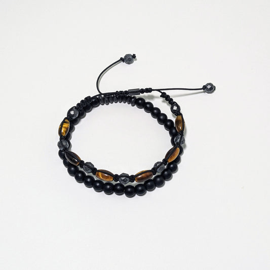 Onyx, Gray Hematite, & Tiger Eye Bracelet
