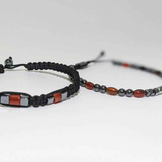 Grey Hematite & Red Agate Bracelet Ro & Gieo