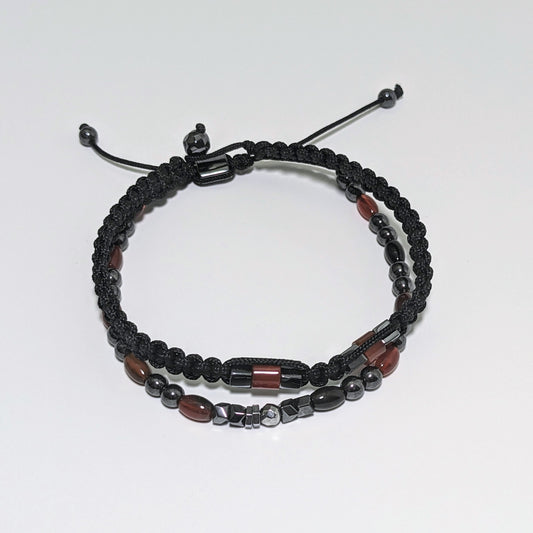 Pulsera de hematita gris y ágata roja
