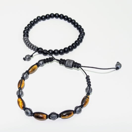Onyx, Gray Hematite, & Tiger Eye Bracelet