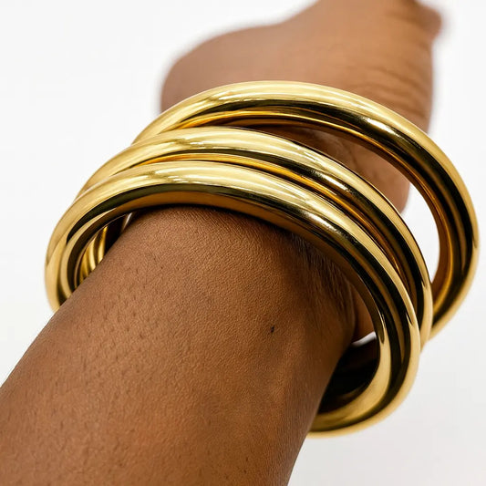 Jakpa Triple Bangle Set - electroplated Ro & Gieo