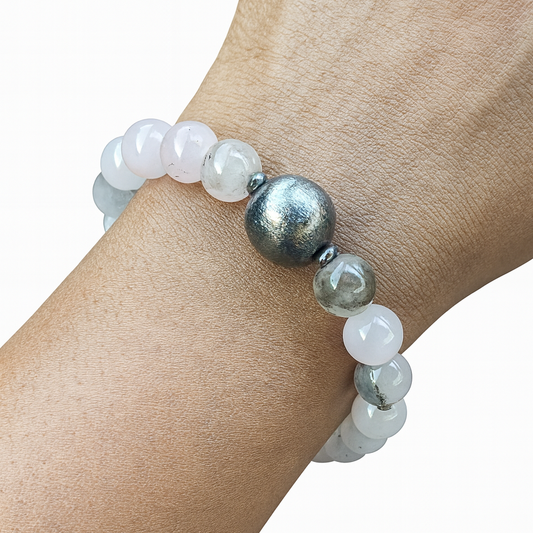 Ro & Gieo Pink Agate & Blackplated Brass Bead Bracelet