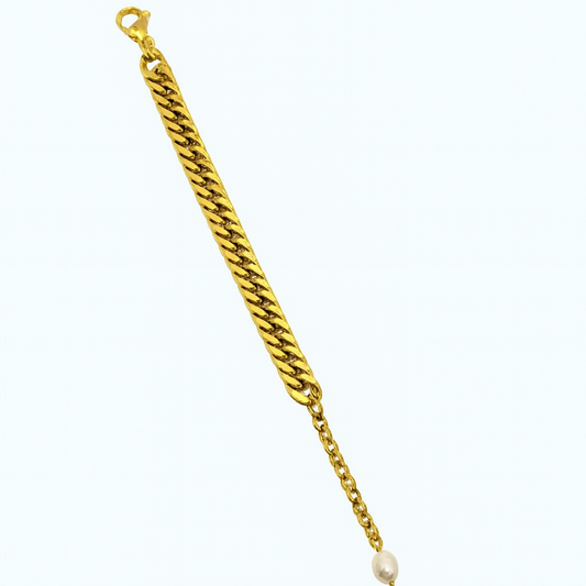 Linked Chain & Freshwater Pearl Charm Bracelet