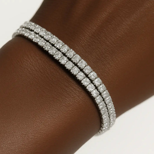 925 Sterling Silver Double Tennis & Cubic Zirconia Bracelet Ro & Gieo