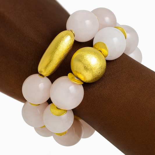 Ro & Gieo Rose Quartz + Goldplated Metal Bead Bracelet