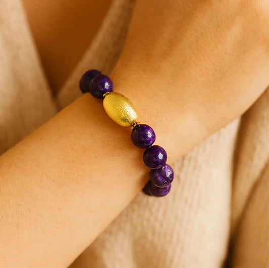 Ro & Gieo Dyed Purple Agate Bead & 24K Goldplated Brass Bracelet Ro & Gieo