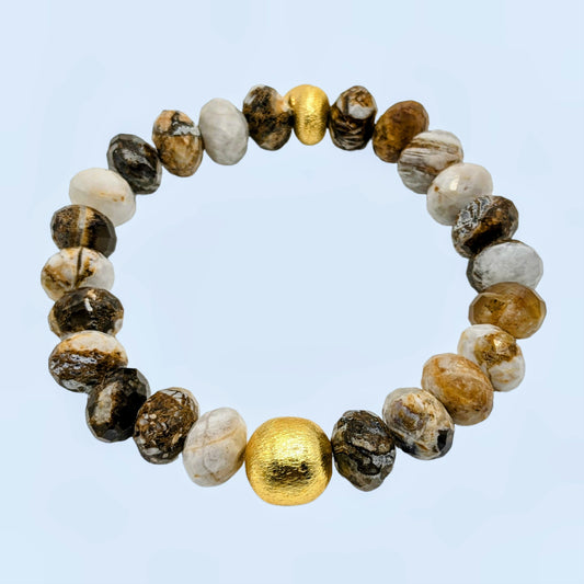 Ro & Gieo Wood Jasper and 24 Karat Goldplated Brass Bracelet