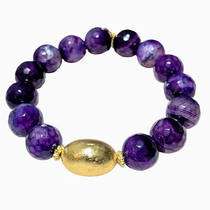 Ro & Gieo Dyed Purple Agate Bead & 24K Goldplated Brass Bracelet