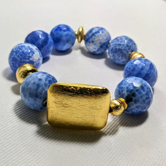 Ro & Gieo Blue Fire Agate and 24 Karat Goldplated Bushed Brass Bracelet