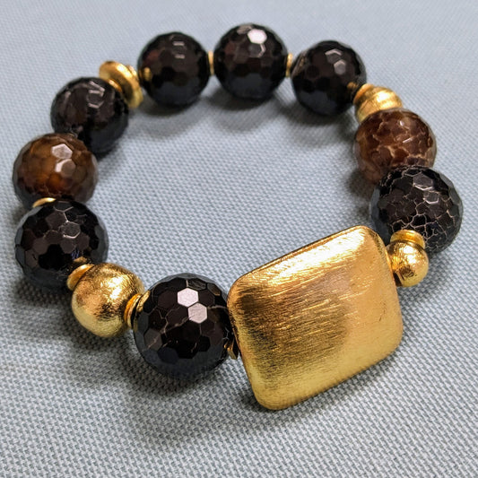 Ro & Gieo Black Agate & 24 Karat Goldplated Brass Bracelet