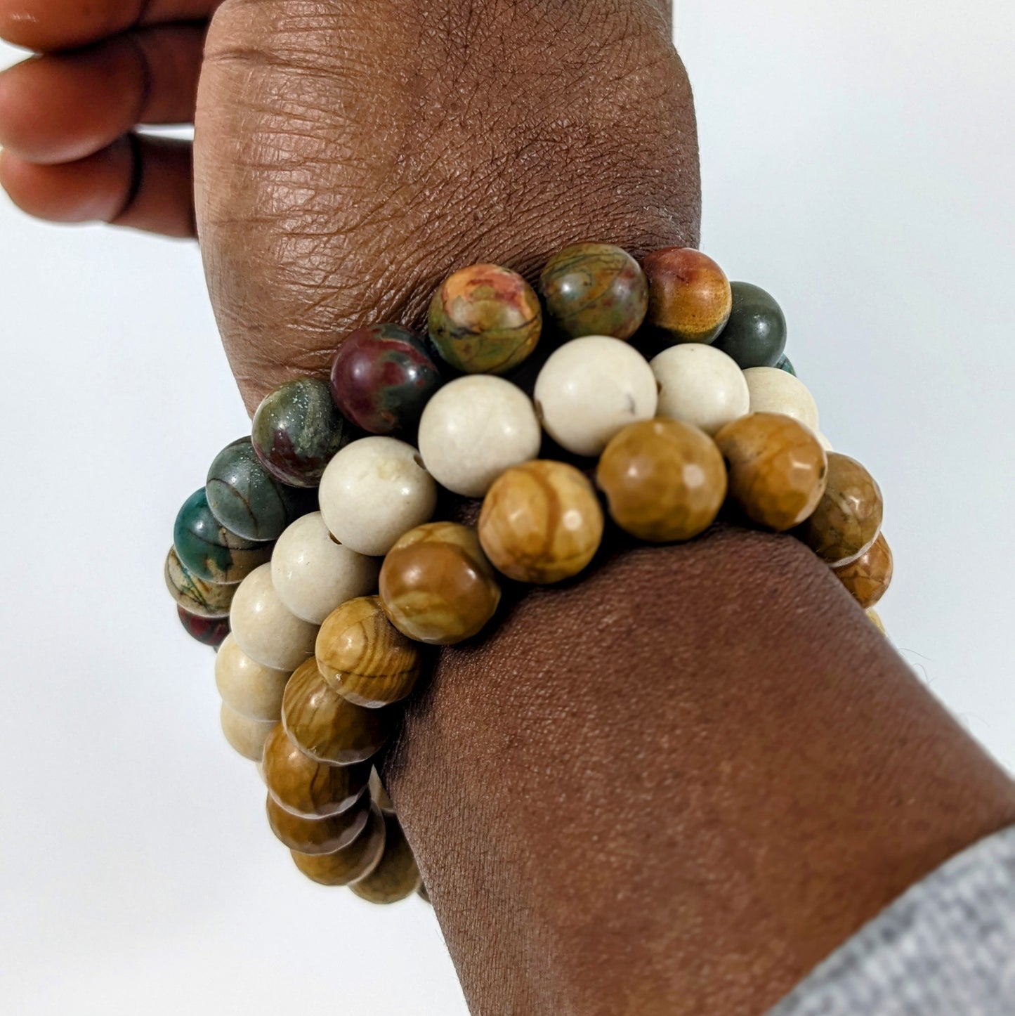 Unisex Riverstone and Jasper Bead Bracelet Set