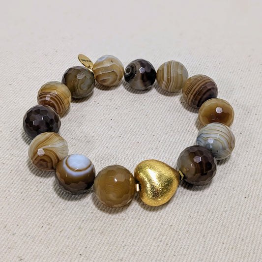 Ro & Gieo Banded Agate and 24 Karat Goldplated Brass Heart Bracelet