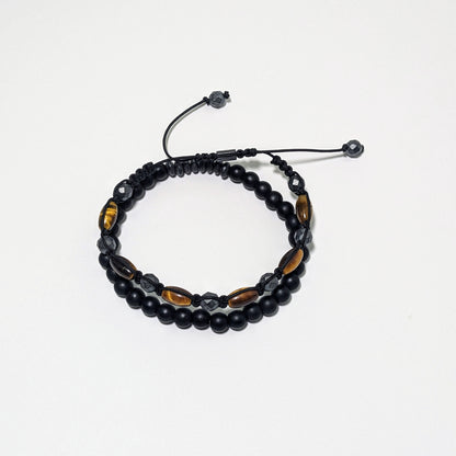 Pulsera de ónix, hematita gris y ojo de tigre