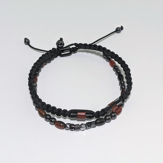 Men's Gray Hematite & Red Agate Bracelet