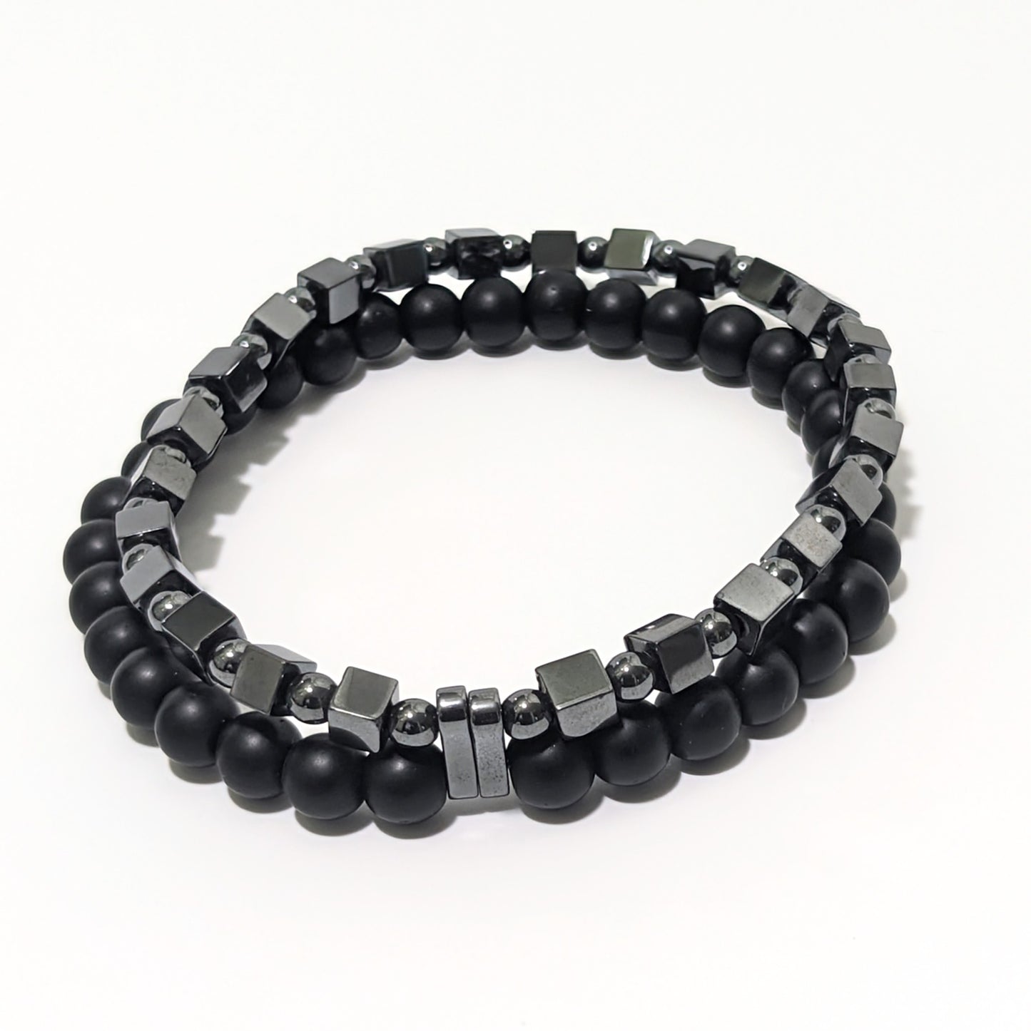 Pulsera de ónix negro y hematita