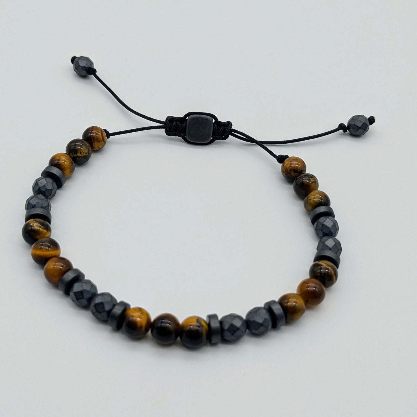 Pulsera de piedras preciosas de hematita gris y ojo de tigre