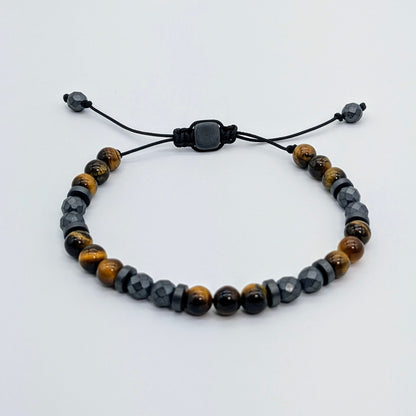 Pulsera de piedras preciosas de hematita gris y ojo de tigre