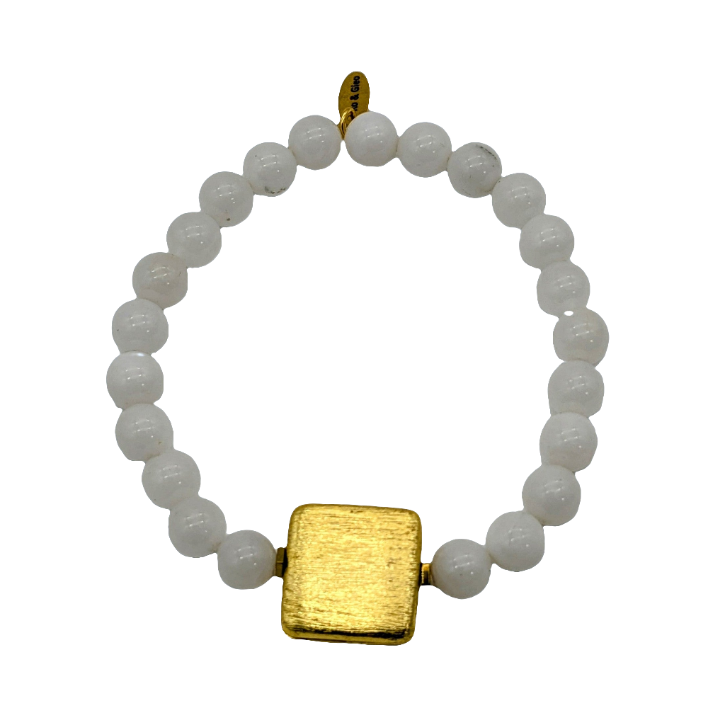 Ro & Gieo White Agate Bead with 24 Karat Electroplated Brass Bracelet