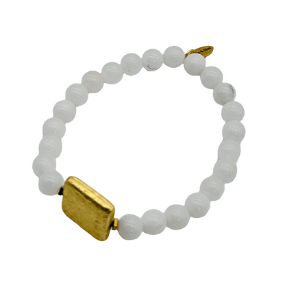 Ro & Gieo White Agate Bead with 24 Karat Electroplated Brass Bracelet