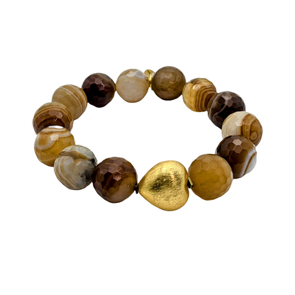 Ro & Gieo Banded Agate and 24 Karat Goldplated Brass Heart Bracelet