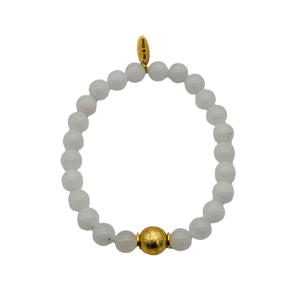 Ro & Gieo White Agate Bead with 24 Karat Electroplated Brass Bracelet
