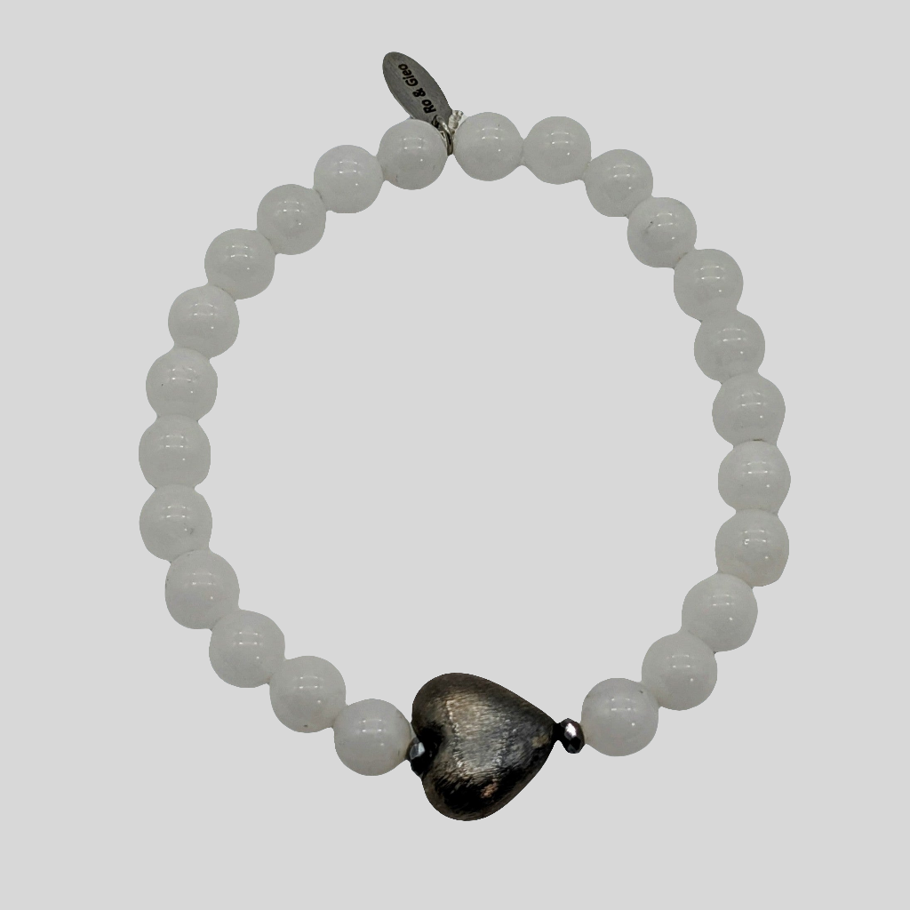 Ro & Gieo White Agate Bead with 24 Karat Electroplated Brass Bracelet