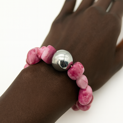 Dyed Agate Stretch Bracelet – Stainless Steel Accent Bead