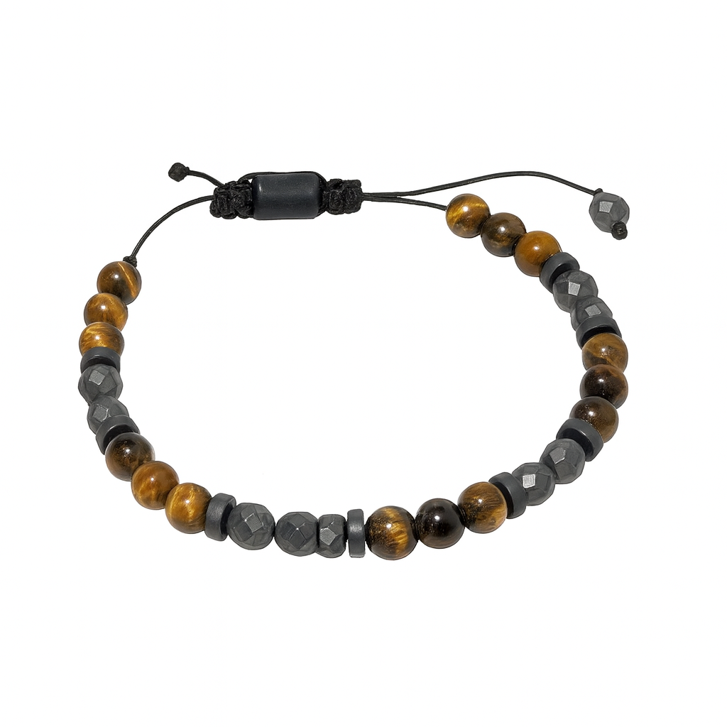 Grey Hematite & Tiger-Eye Gemstones Bracelet