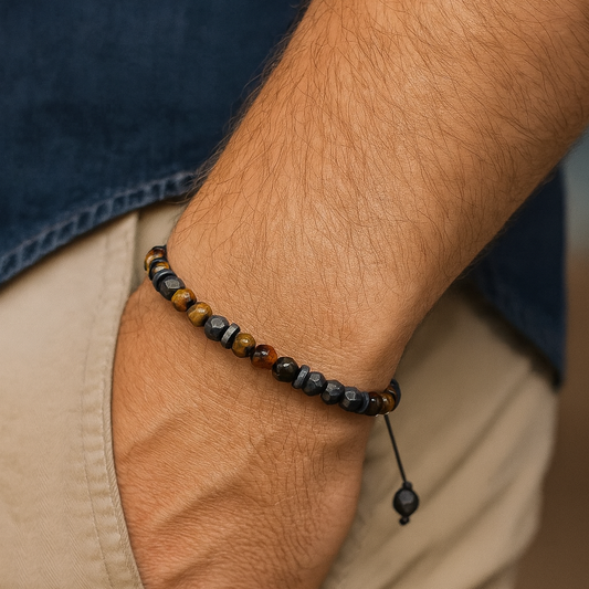 Grey Hematite & Tiger-Eye Gemstones Bracelet