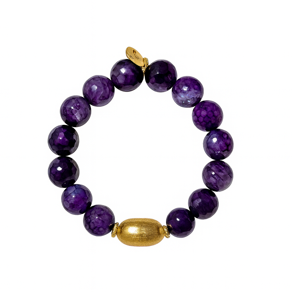 Ro & Gieo Dyed Purple Agate Bead & 24K Goldplated Brass Bracelet
