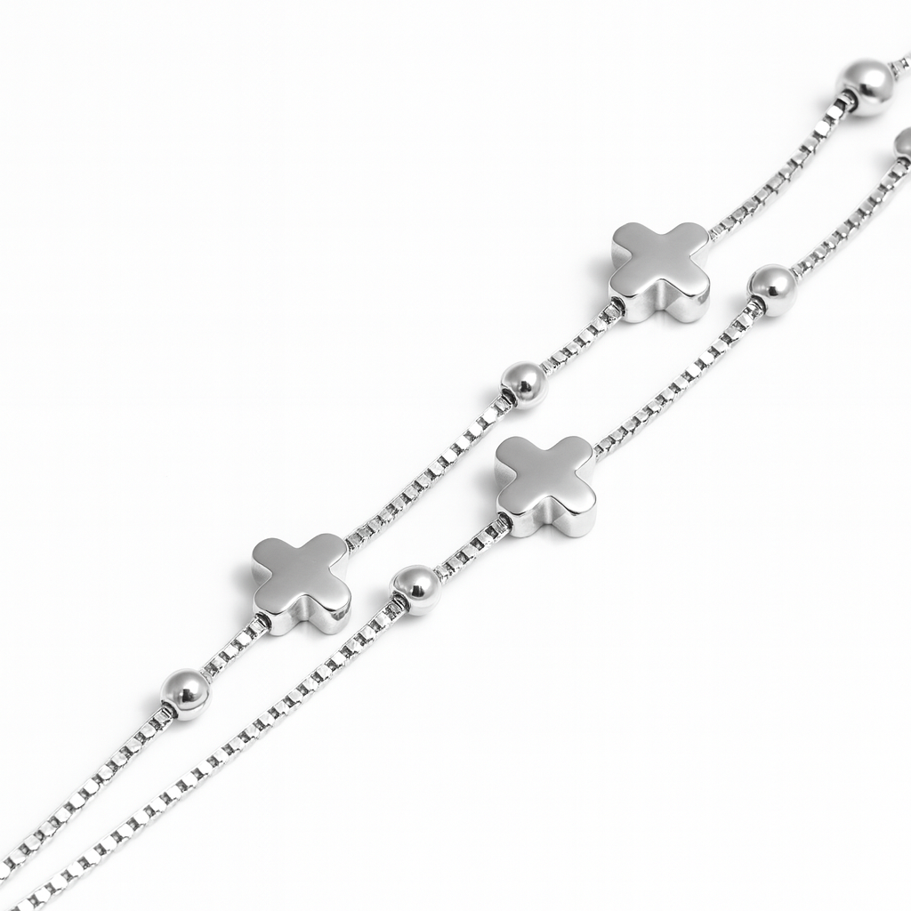 925 Sterling Silver Ball and Cross Bracelet