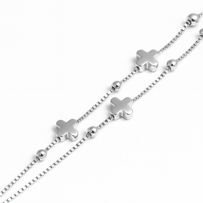 925 Sterling Silver Ball and Cross Bracelet