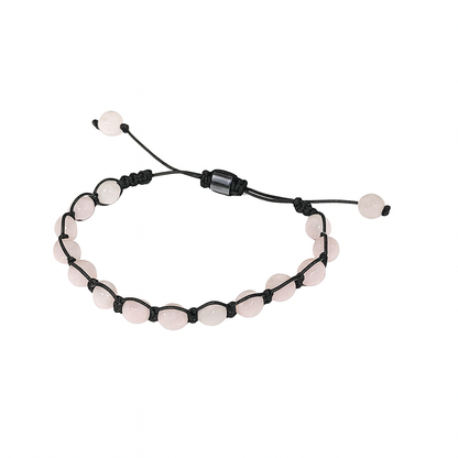Pulsera de nudo de macramé ajustable de cuarzo rosa