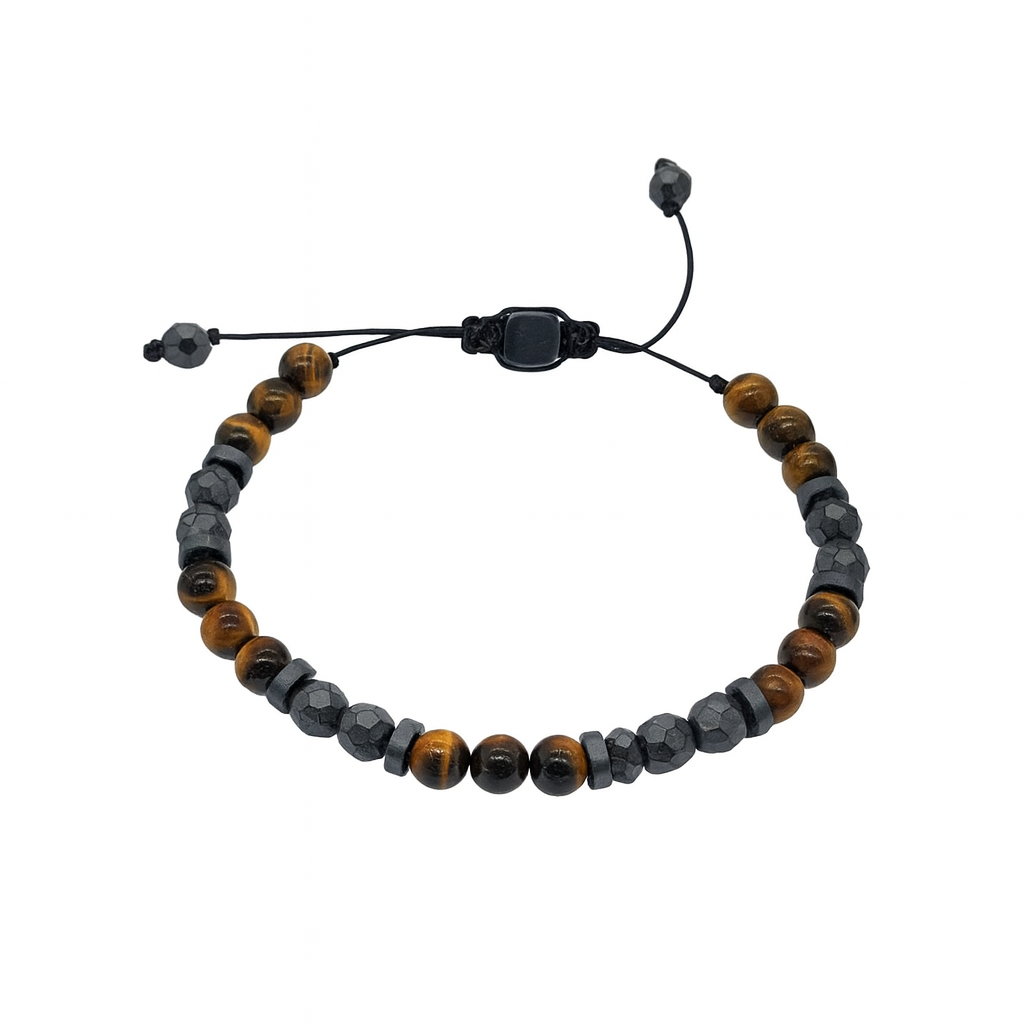 Grey Hematite & Tiger-Eye Gemstones Bracelet