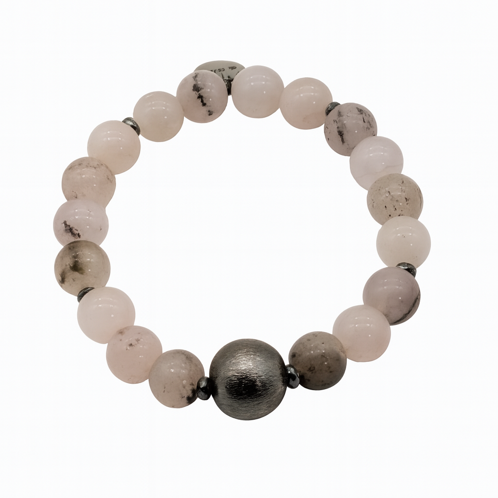 Ro & Gieo Pink Agate & Blackplated Brass Bead Bracelet
