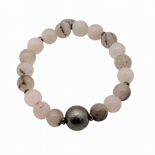 Pulsera de cuentas de latón chapado en negro y ágata rosa de Ro &amp; Gieo