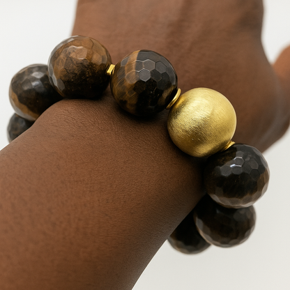 Pulsera Ro &amp; Gieo Tigereye y latón chapado en oro de 24 quilates