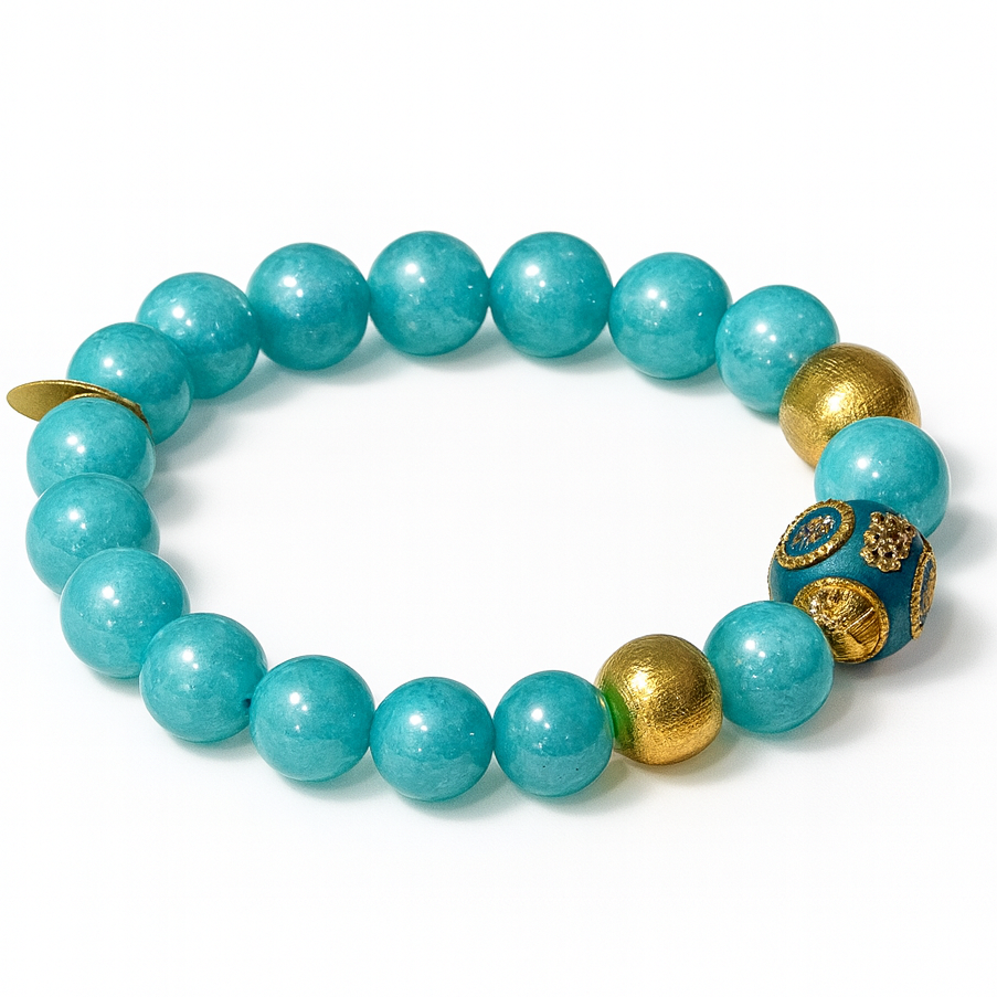 Ro & Gieo Green Agate and Rhinestone Bracelet