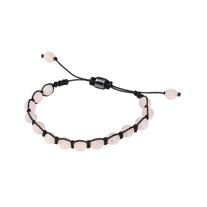 Pulsera de nudo de macramé ajustable de cuarzo rosa