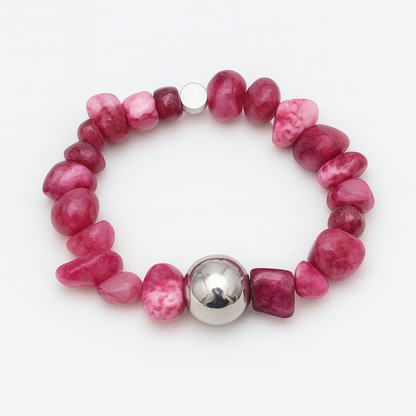 Dyed Agate Stretch Bracelet – Stainless Steel Accent Bead