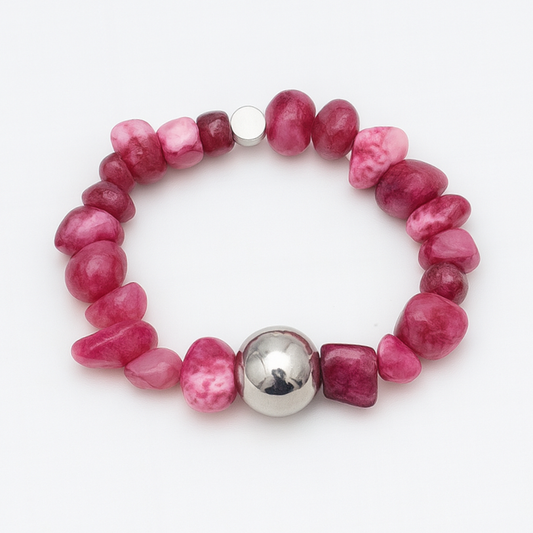 Dyed Agate Stretch Bracelet – Stainless Steel Accent Bead