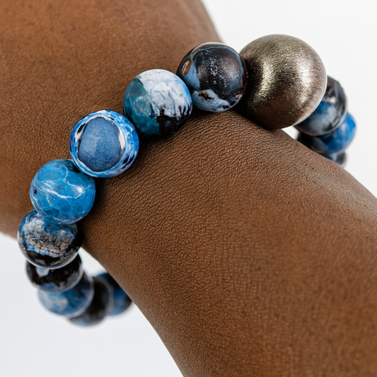 Pulsera de cuentas de latón chapado en negro y ágata Ro &amp; Gieo