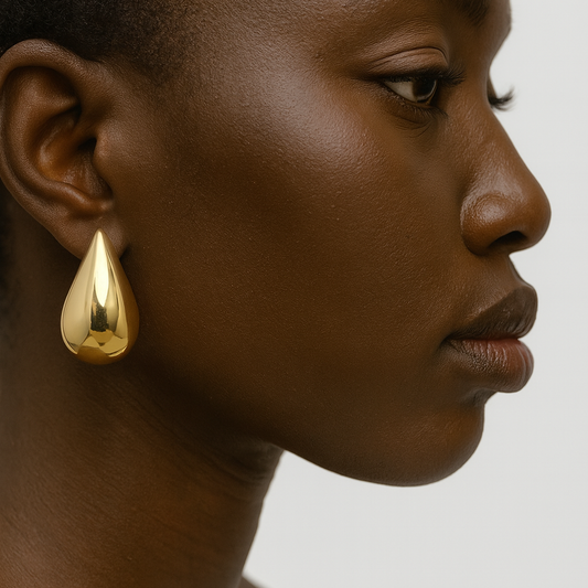 Aretes con forma de gota de agua gruesa de Oro