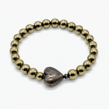 Ro & Gieo Hematite and Blackplated Brass Heart Bracelet