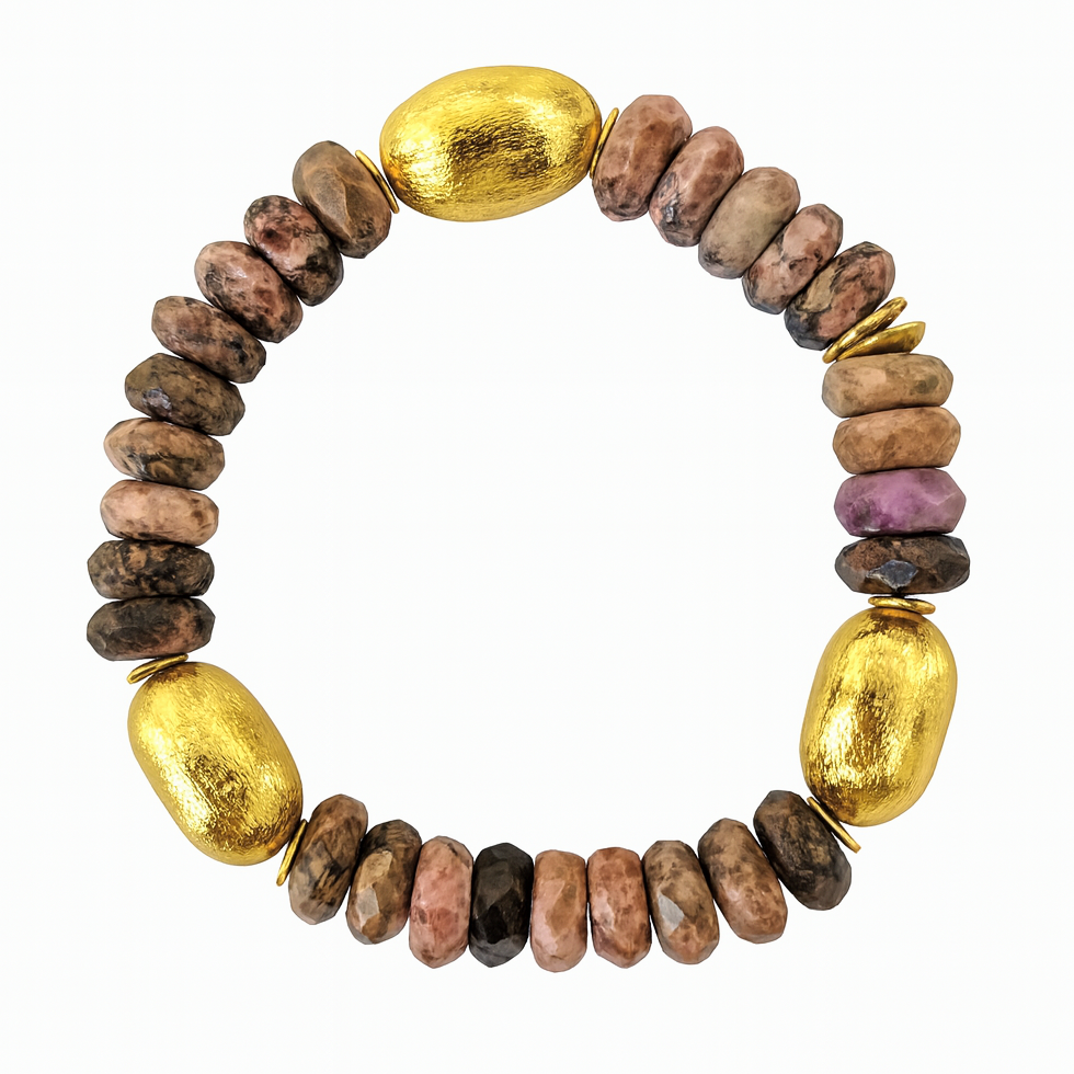Ro & Gieo Pink Rhodochrosite and 24 Karat Goldplated 100% Brass Bead Bracelet