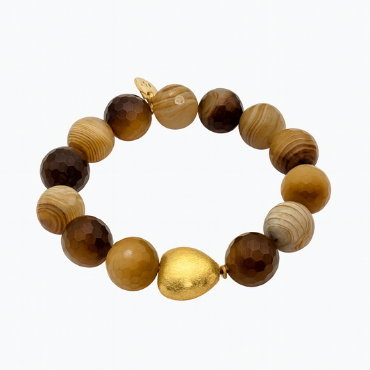 Ro &amp; Gieo Pulsera con forma de corazón de latón chapado en oro de 24 quilates y ágata en bandas