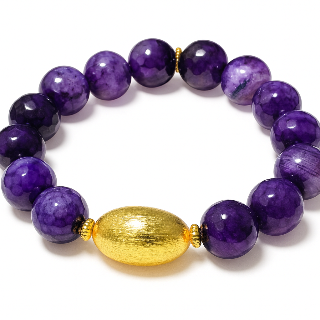 Ro & Gieo Dyed Purple Agate Bead & 24K Goldplated Brass Bracelet