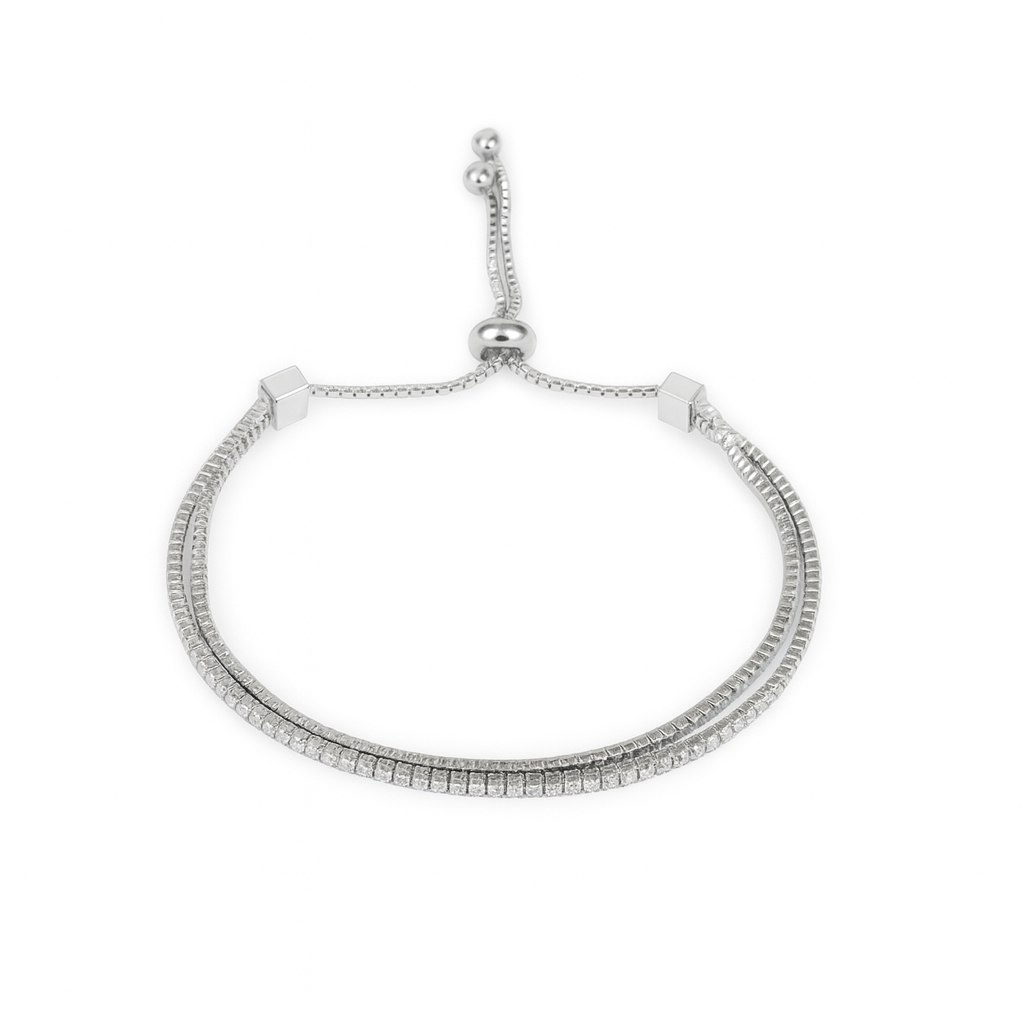 925 Sterling Silver Double Tennis & Cubic Zirconia Bracelet