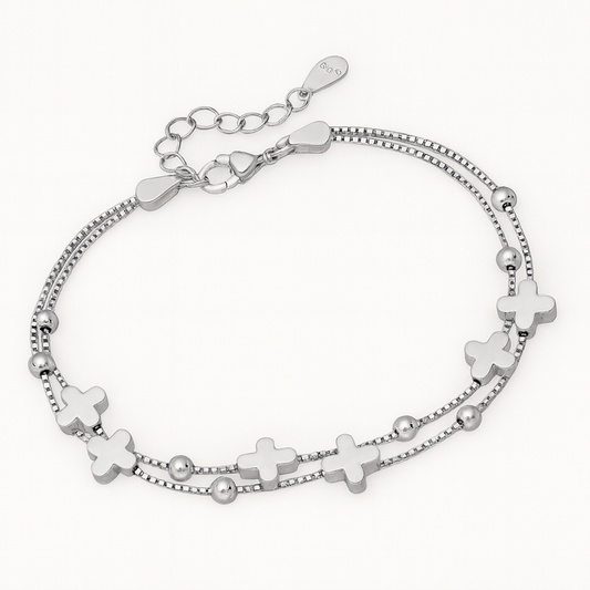 925 Sterling Silver Ball and Cross Bracelet