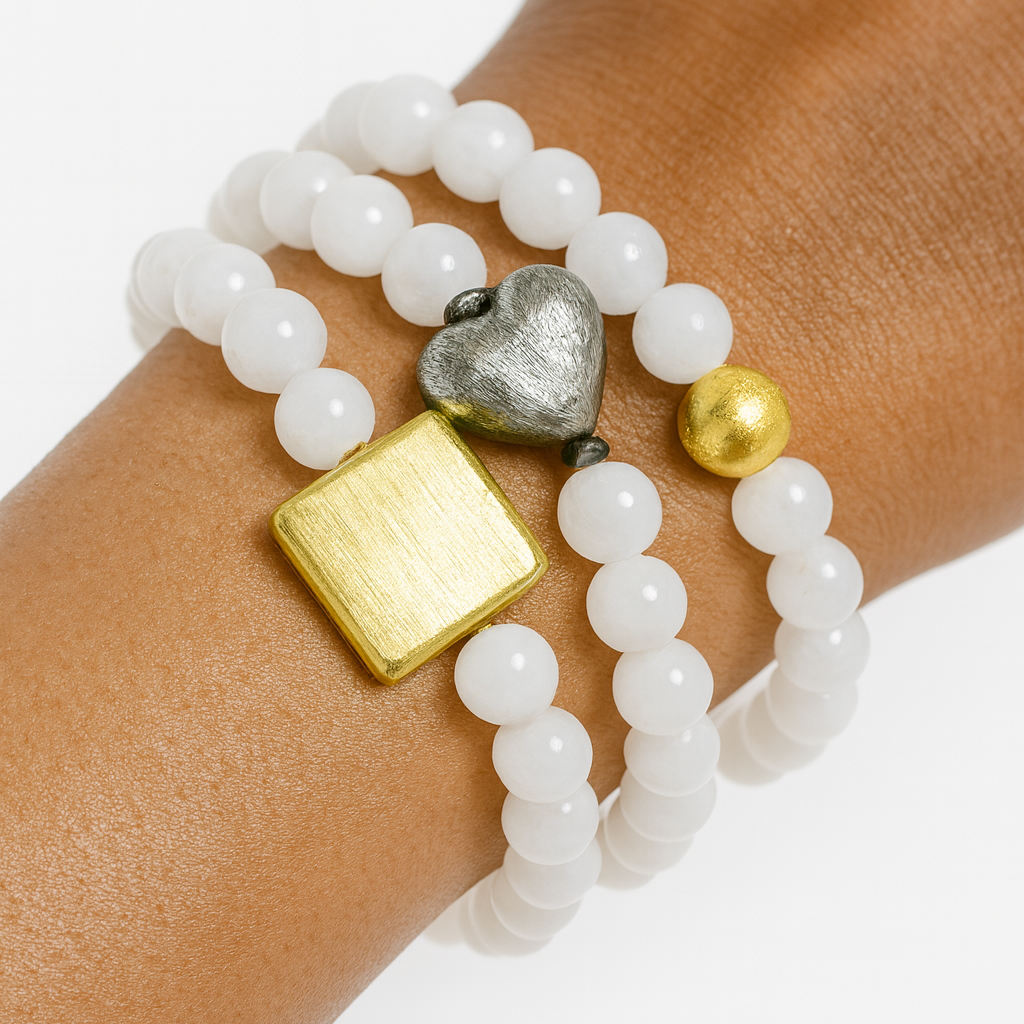 Ro & Gieo White Agate Bead with 24 Karat Electroplated Brass Bracelet
